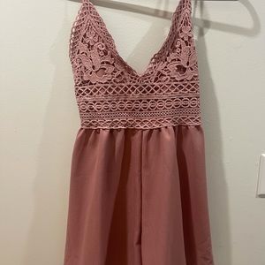Pink Romper with Lace Detail and Tie Back